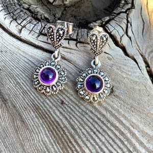 Vintage Silver Amethyst & Marcasites Earrings